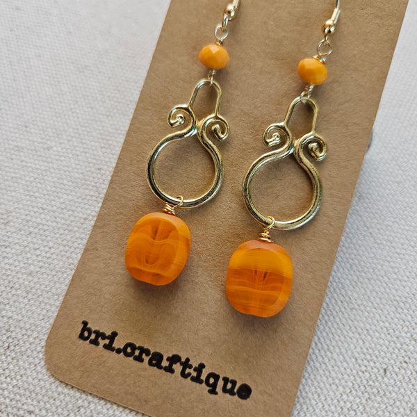 Orange Sunburst Dangle Earrings