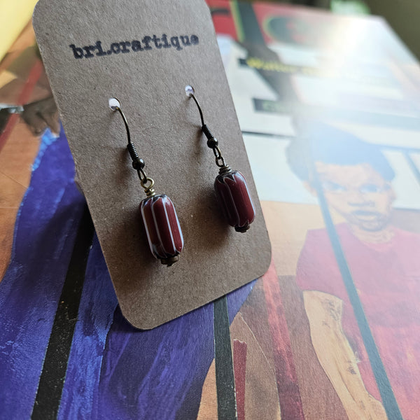 Burgundy Chevron Drop Earrings