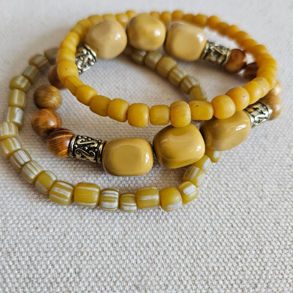 Yellow Jasper and Wood Bracelet