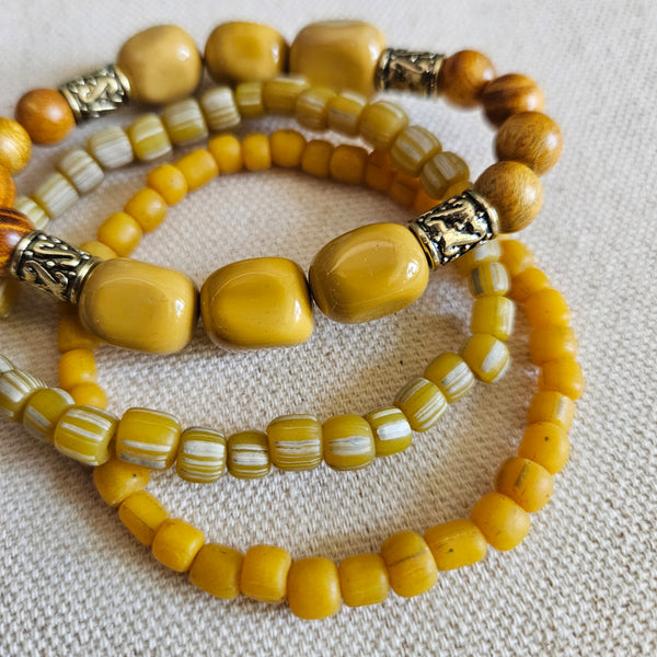 Yellow Jasper and Wood Bracelet