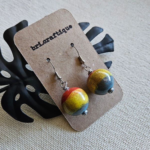 Striped Ceramic Sphere Drop Earrings