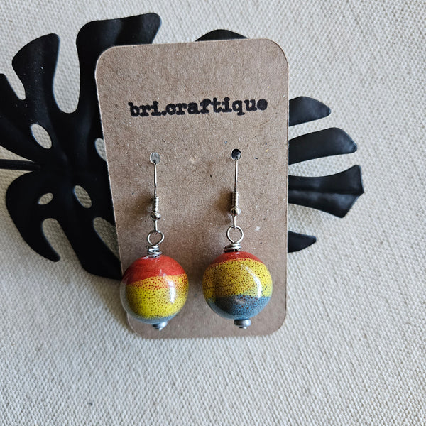 Striped Ceramic Sphere Drop Earrings