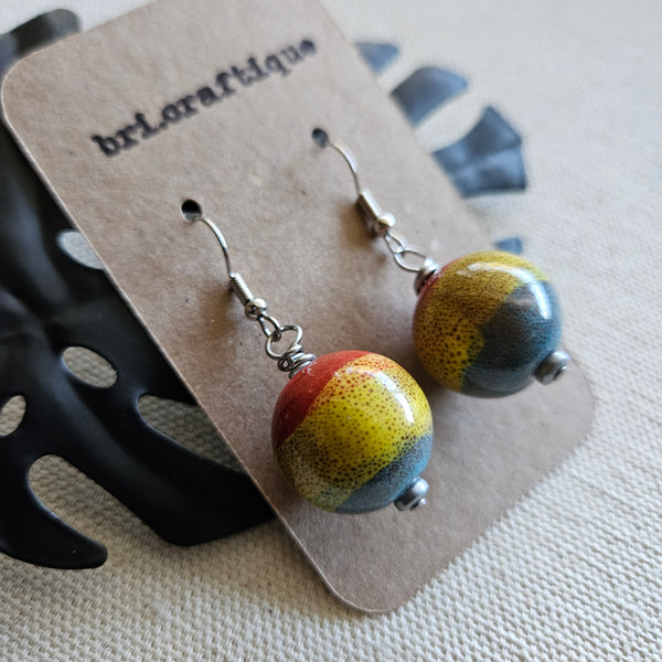 Striped Ceramic Sphere Drop Earrings