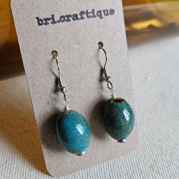 Washed Blue Ceramic  Drop Earrings