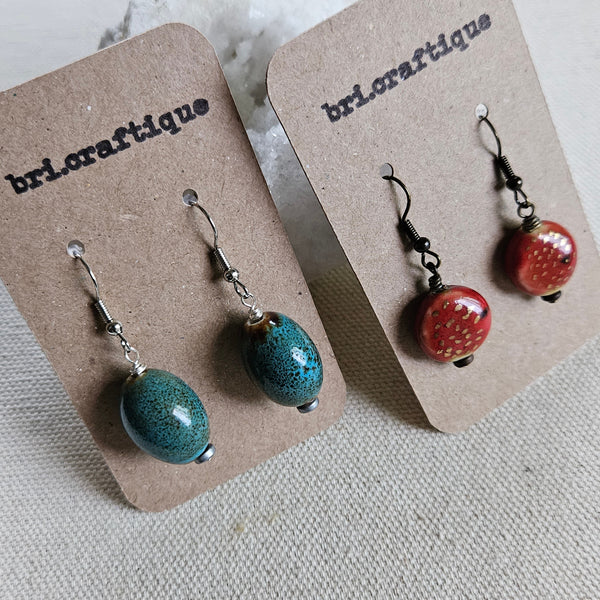 Washed Blue Ceramic  Drop Earrings
