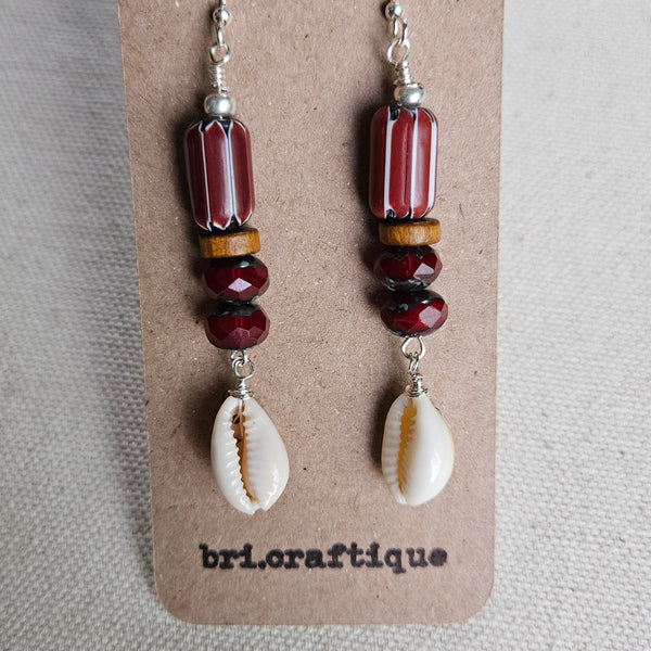 Burgundy & Cowrie Dangles