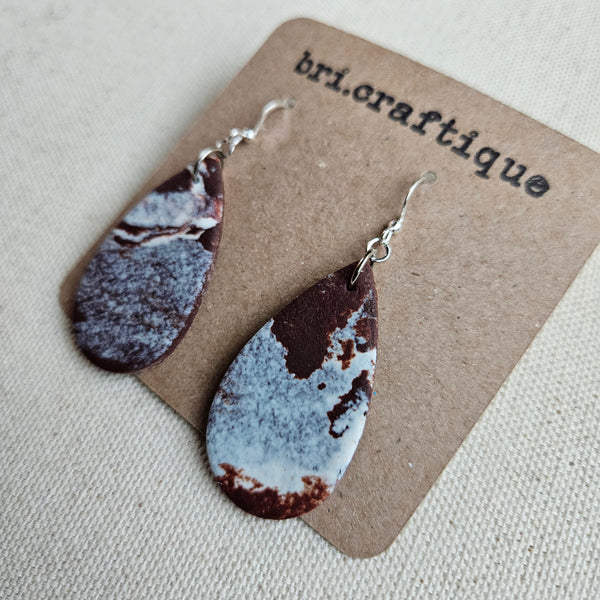 Cow Print Leather Clay Teardrop Earrings