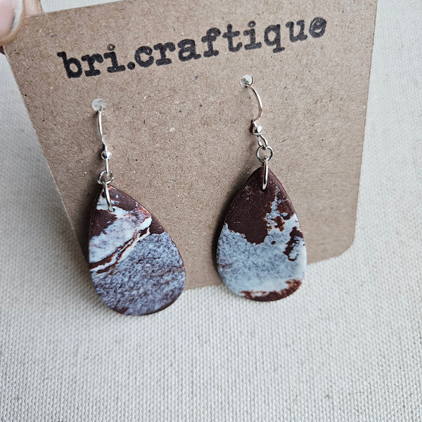 Cow Print Leather Clay Teardrop Earrings