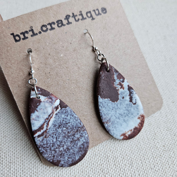 Cow Print Leather Clay Teardrop Earrings