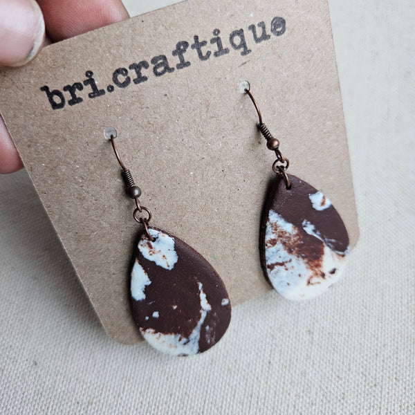 Appaloosa Print No.2 Leather Clay Teardrop Earrings