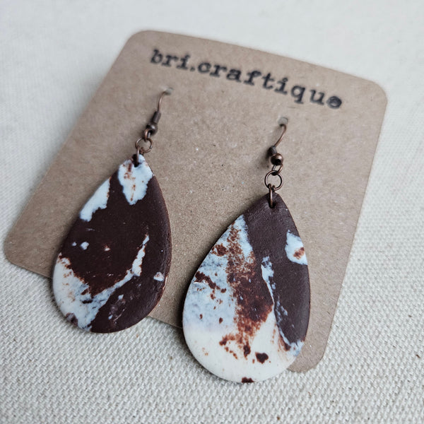 Appaloosa Print No.2 Leather Clay Teardrop Earrings
