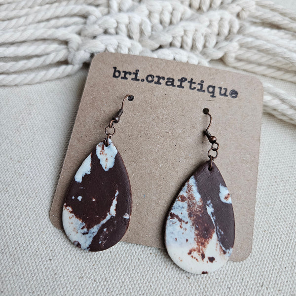 Appaloosa Print No.2 Leather Clay Teardrop Earrings