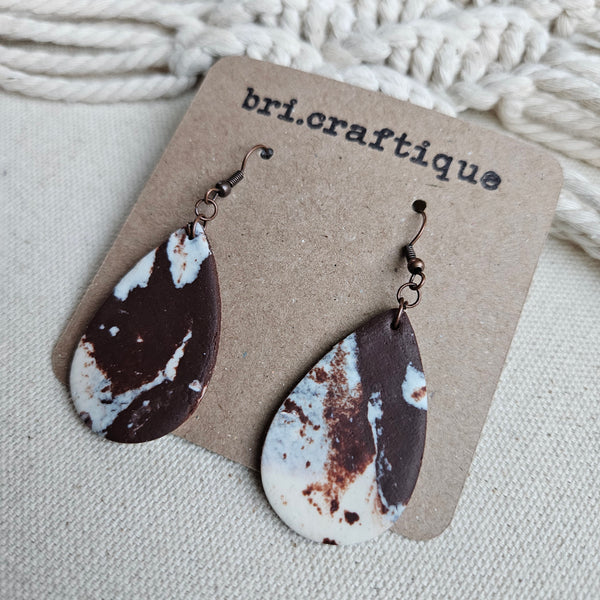 Appaloosa Print No.2 Leather Clay Teardrop Earrings