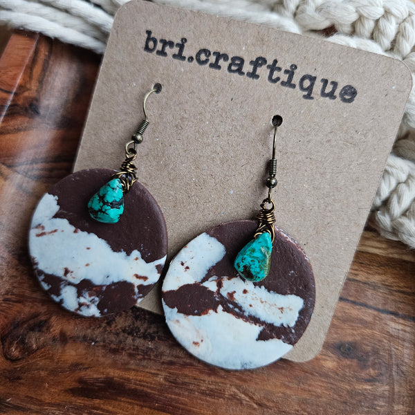 Turquoise and Cow Print Statement Earrings