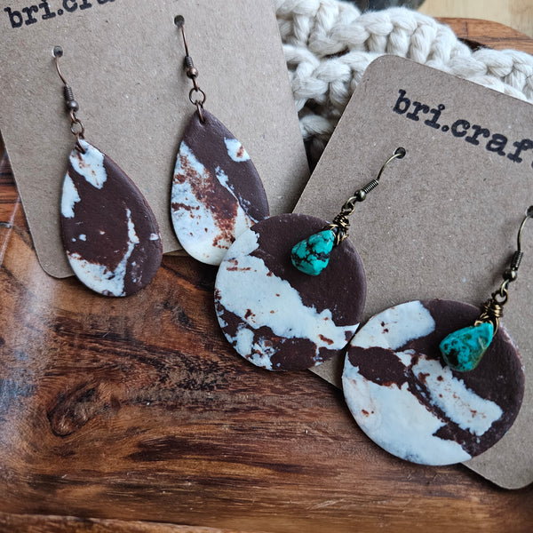 Turquoise and Cow Print Statement Earrings