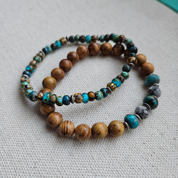 Turquoise Jasper and Wood Beaded Bracelet