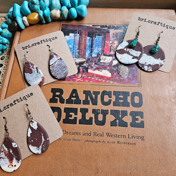 Cow Print Leather Clay Teardrop Earrings