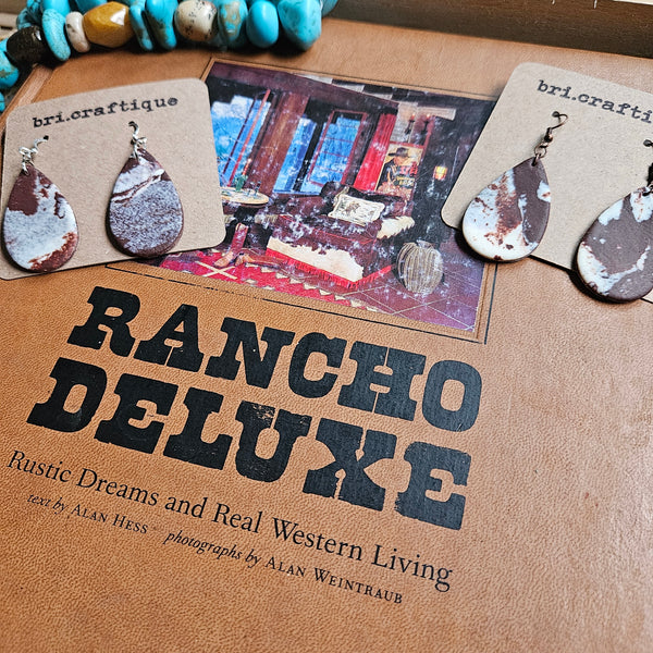 Appaloosa Print No.2 Leather Clay Teardrop Earrings