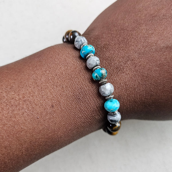Turquoise Jasper and Tiger Eye Beaded Bracelet