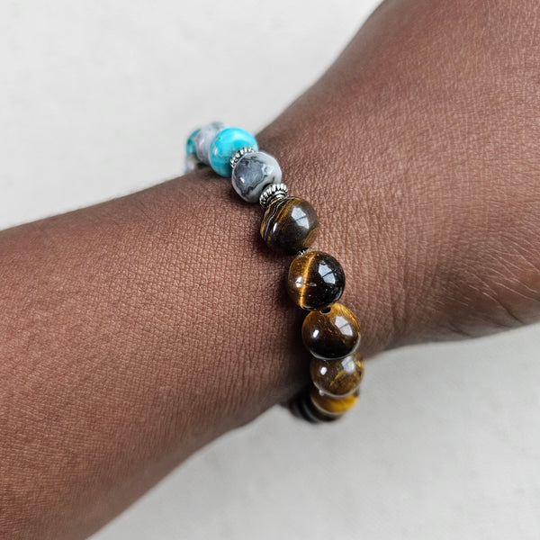 Turquoise Jasper and Tiger Eye Beaded Bracelet