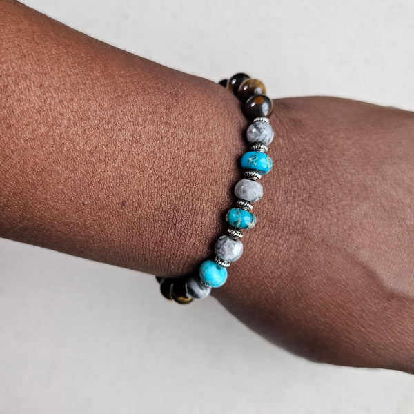 Turquoise Jasper and Tiger Eye Beaded Bracelet