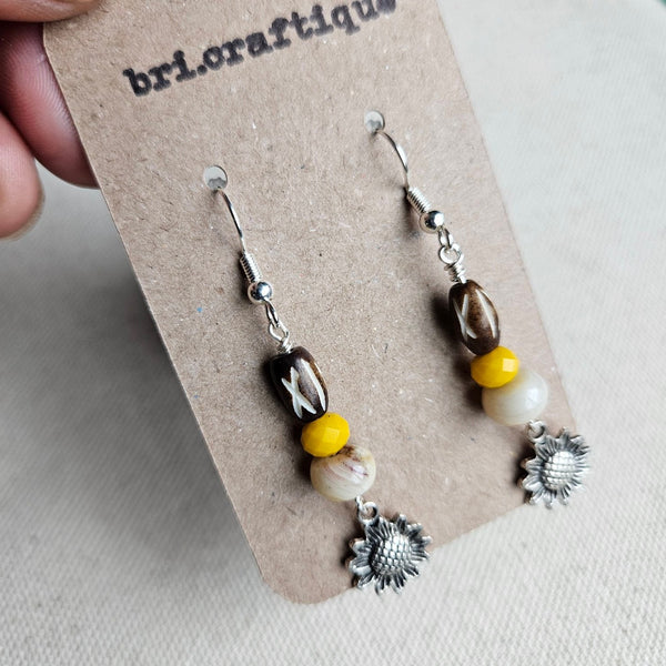 Sunflower Beaded Drop Earrings