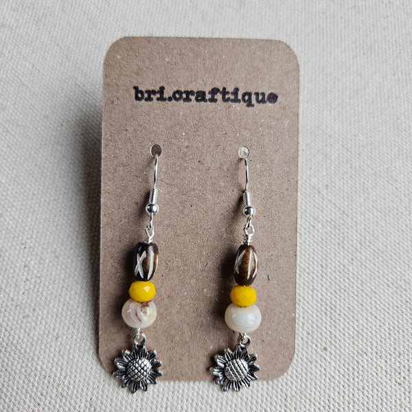 Sunflower Beaded Drop Earrings