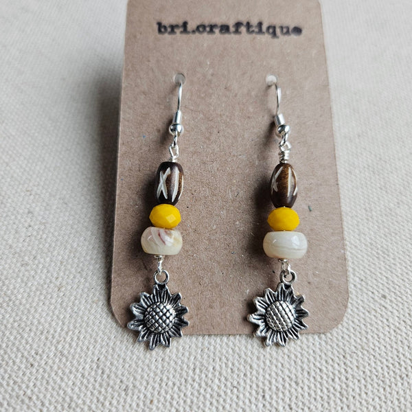 Sunflower Beaded Drop Earrings