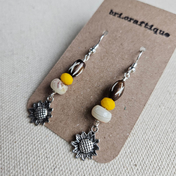 Sunflower Beaded Drop Earrings