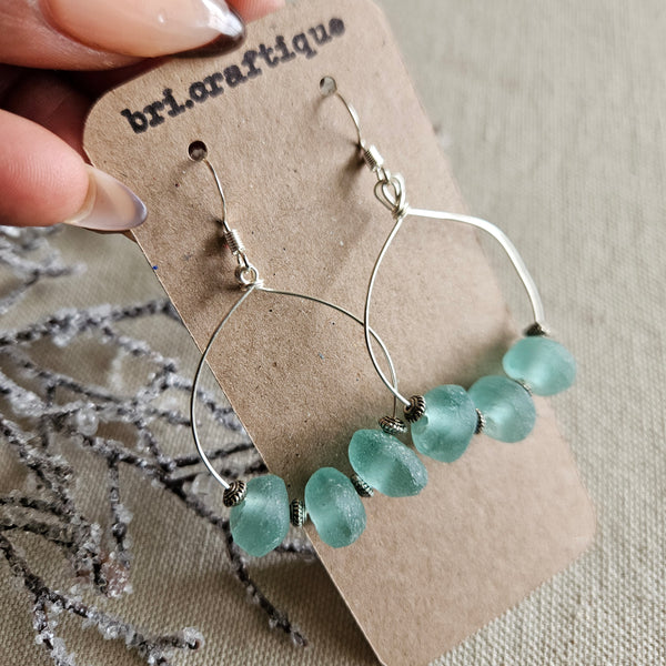 Icy Blue Recycled Glass Hoop Earrings