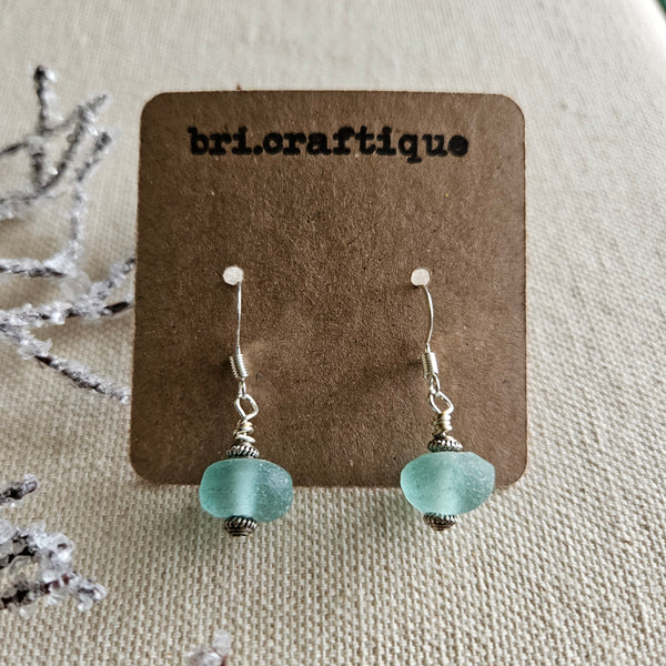 Icy Blue Recycled Glass Drop Earrings