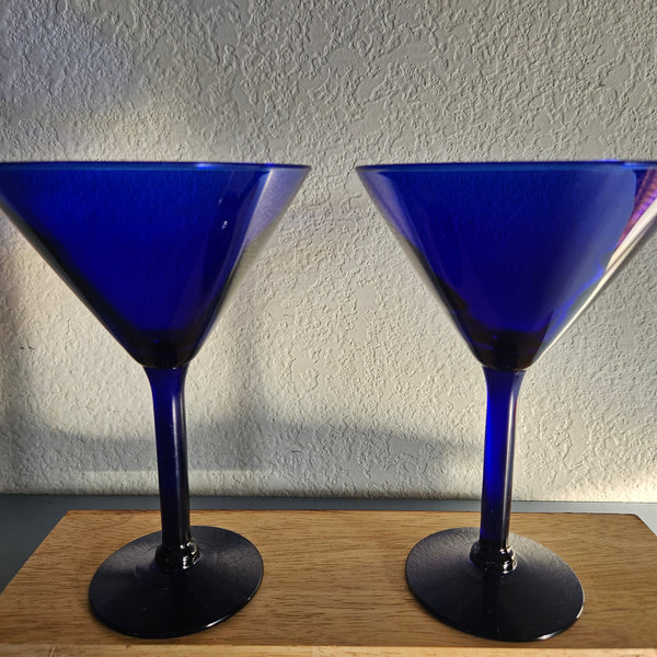 Retro Cobalt Blue Martini Glasses - Set of 2