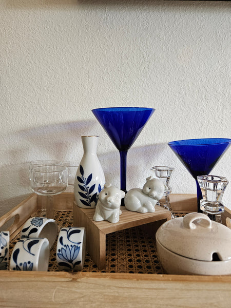 Retro Cobalt Blue Martini Glasses - Set of 2