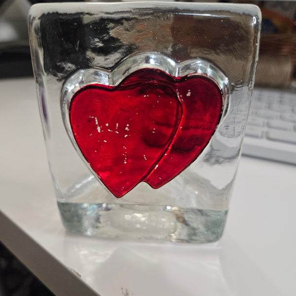 Eclectic Glass Heart Candleholders - Set of 2