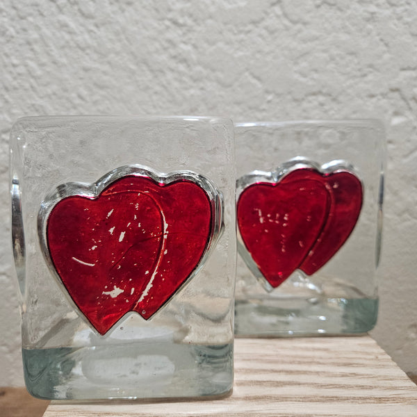 Eclectic Glass Heart Candleholders - Set of 2