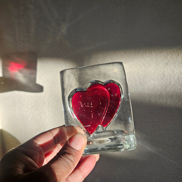 Eclectic Glass Heart Candleholders - Set of 2