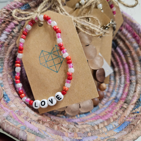 LOVE - Pink Mix Word Beaded Bracelet