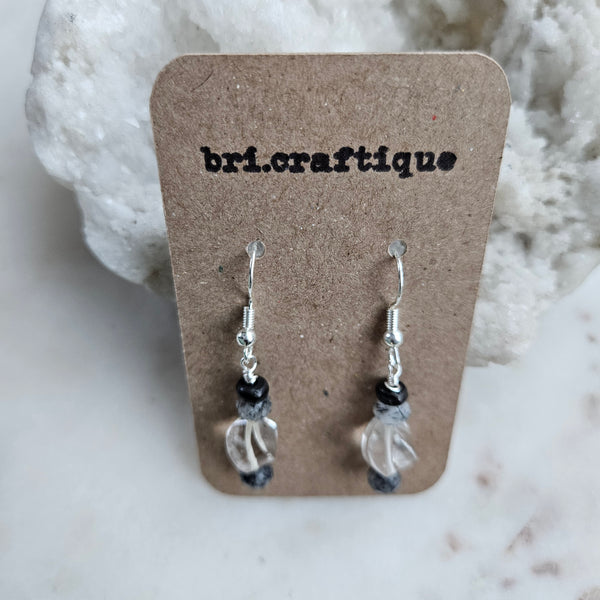 Clear Glass Crystal + Tourmalated Quartz Drop Earrings