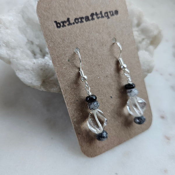Clear Glass Crystal + Tourmalated Quartz Drop Earrings