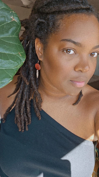 Burgundy Wood and Batik Drop Earrings