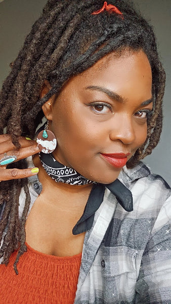 Turquoise and Cow Print Statement Earrings