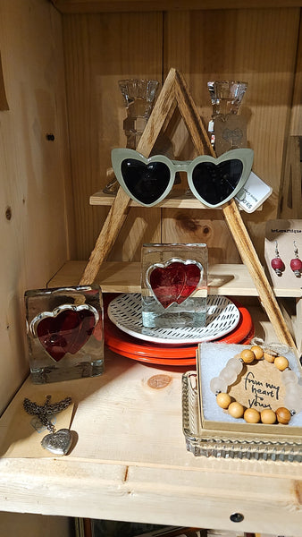 Eclectic Glass Heart Candleholders - Set of 2
