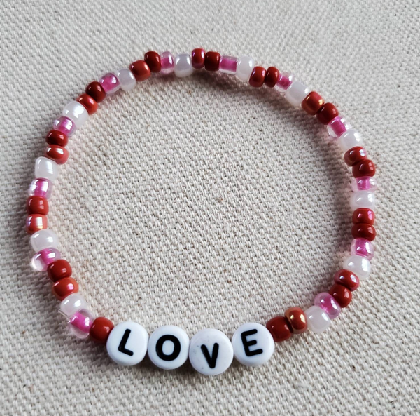 LOVE - Pink Mix Word Beaded Bracelet