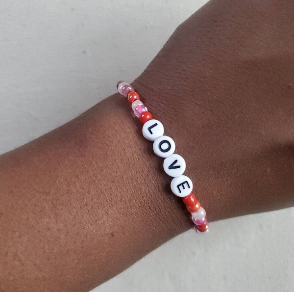 LOVE - Pink Mix Word Beaded Bracelet
