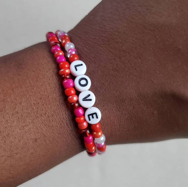 LOVE - Pink Mix Word Beaded Bracelet