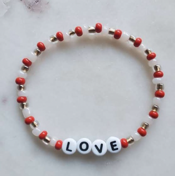 LOVE - Red Mix Word Beaded Bracelet