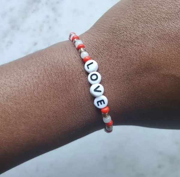 LOVE - Red Mix Word Beaded Bracelet