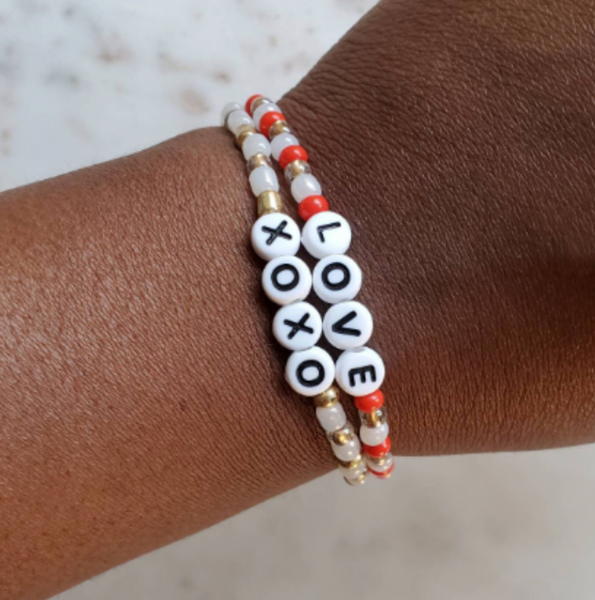 XOXO - White Mix Word Beaded Bracelet