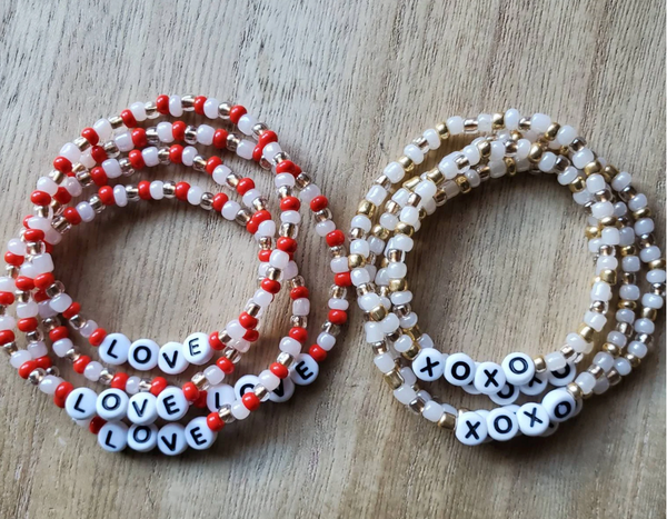 XOXO - White Mix Word Beaded Bracelet