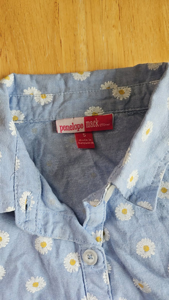 Girl's Blue Top with Daisies | Penelope Mack - 5